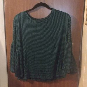 Caslon Teal Bell-Sleeved Striped Top Size: L